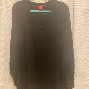 Sunny Leigh Black Fringe Top Lightweight Knit